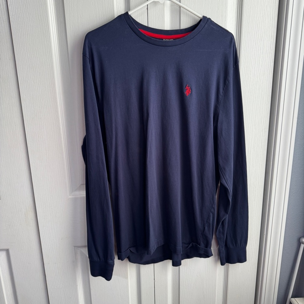 US Polo Assn Navy Blue Long Sleeve Tee Men's Size Large Comfy Travel Preppy